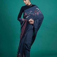 Blue Floral Pure Cotton Saree for Women