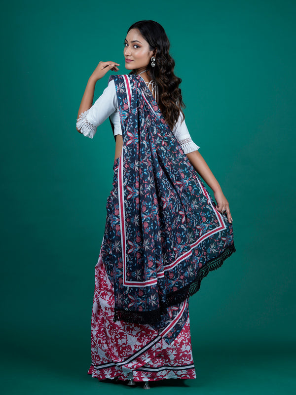 Multicolor Floral Pure Cotton Saree for Women