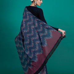 Blue Floral Printed Cotton Saree for Women