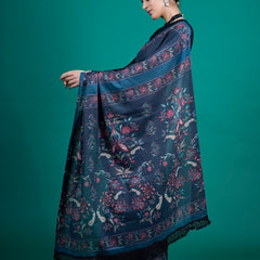 Blue Floral Printed Pure Cotton Saree for Women