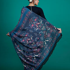 Blue Floral Printed Pure Cotton Saree for Women