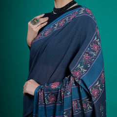Blue Floral Printed Pure Cotton Saree for Women