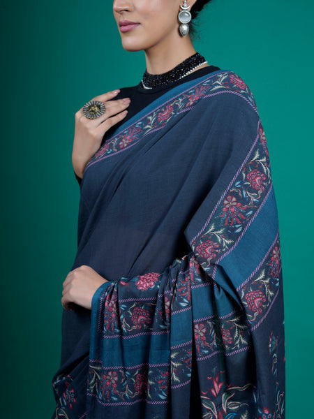 Blue Floral Printed Pure Cotton Saree for Women
