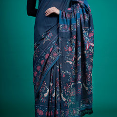 Blue Floral Printed Pure Cotton Saree for Women