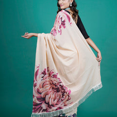 Beige Floral Printed Pure Cotton Saree for Women