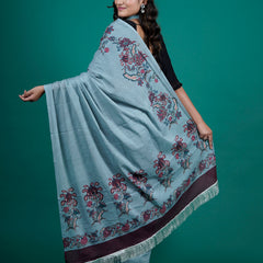 Blue Floral Printed Pure Cotton Saree for Women
