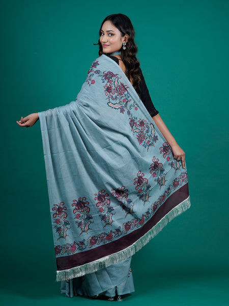 Blue Floral Printed Pure Cotton Saree for Women