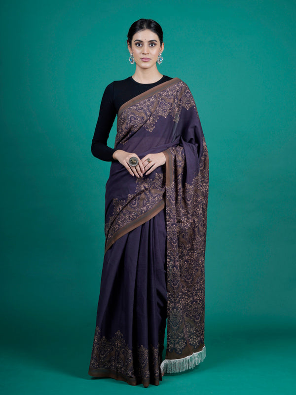 Lavender Floral Printed Pure Cotton Saree for Women