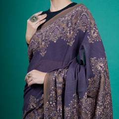 Lavender Floral Printed Pure Cotton Saree for Women