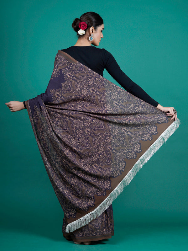Lavender Floral Printed Pure Cotton Saree for Women