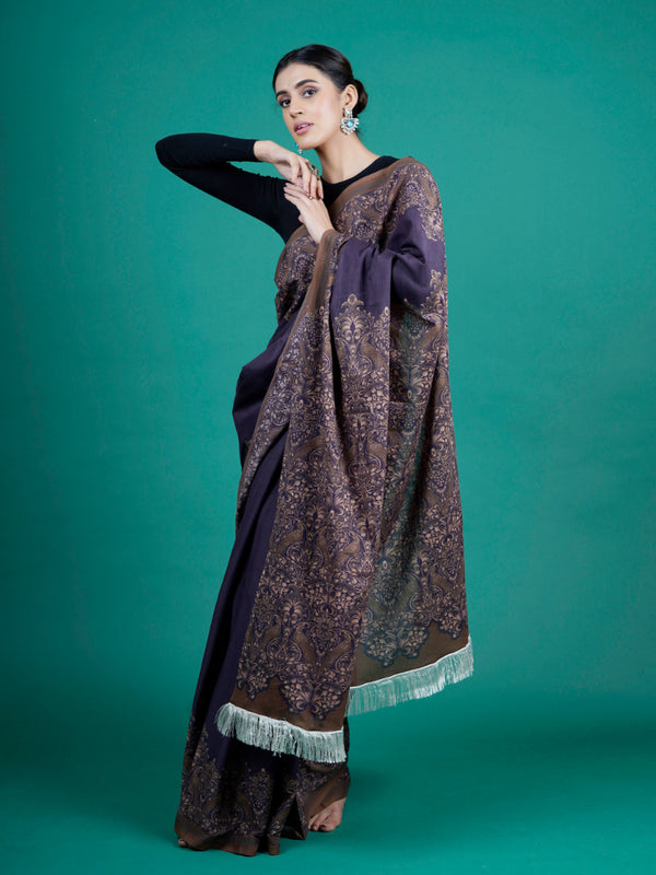 Lavender Floral Printed Pure Cotton Saree for Women