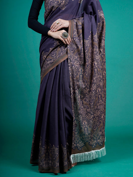 Lavender Floral Printed Pure Cotton Saree for Women
