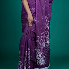 Purple & White Pure Cotton Saree for Women
