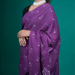 Purple & White Pure Cotton Saree for Women