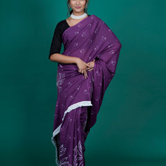 Purple & White Pure Cotton Saree for Women