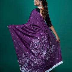 Purple & White Pure Cotton Saree for Women