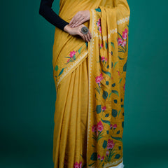 Mustard & Pink Pure Cotton Saree for Women