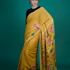 Mustard & Pink Pure Cotton Saree for Women