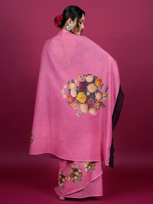 Pink Floral Printed Pure Cotton Saree for Women