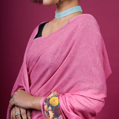 Pink Floral Printed Pure Cotton Saree for Women