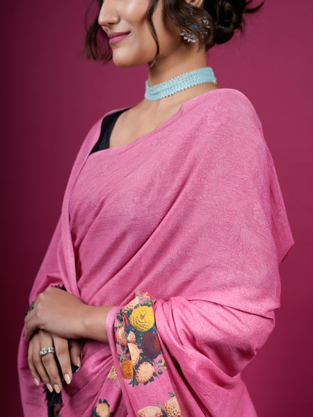 Pink Floral Printed Pure Cotton Saree for Women
