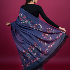 Navy Blue Floral Printed Cotton Saree for Women