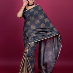 Black Floral Printed Pure Cotton Saree for Women