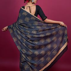Black Floral Printed Pure Cotton Saree for Women