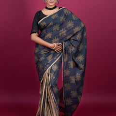 Black Floral Printed Pure Cotton Saree for Women