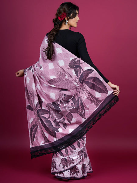 Lavender Floral Tassels Pure Cotton Saree for Women