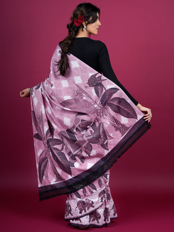 Lavender Floral Tassels Pure Cotton Saree for Women