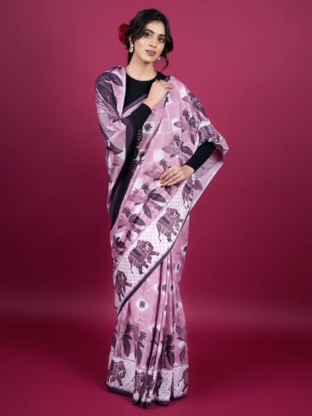 Lavender Floral Tassels Pure Cotton Saree for Women
