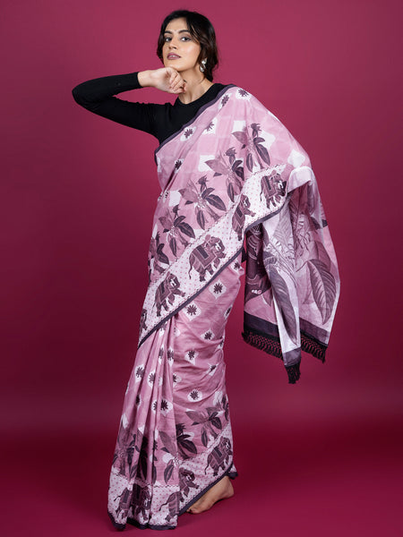Lavender Floral Tassels Pure Cotton Saree for Women
