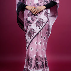 Lavender Floral Tassels Pure Cotton Saree for Women