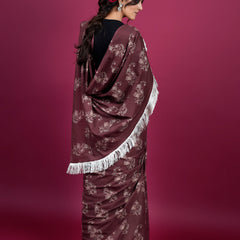 Coffee Brown Floral Printed Cotton Saree for Women