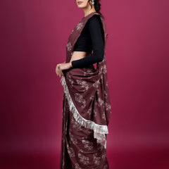 Coffee Brown Floral Printed Cotton Saree for Women