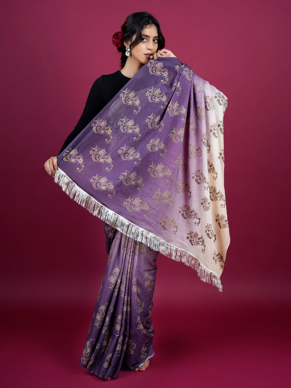 Purple Floral Woven Cotton Saree for Women