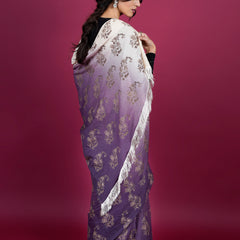 Purple Floral Woven Cotton Saree for Women