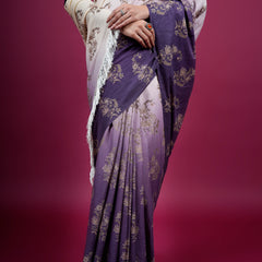 Purple Floral Woven Cotton Saree for Women