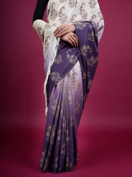 Purple Floral Woven Cotton Saree for Women