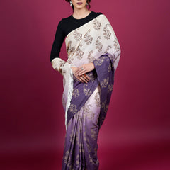 Purple Floral Woven Cotton Saree for Women