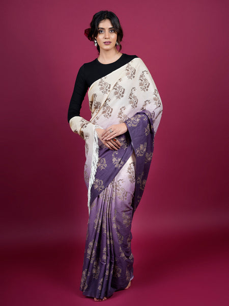 Purple Floral Woven Cotton Saree for Women