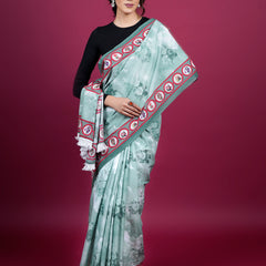 Green Floral Printed Pure Cotton Saree for Women
