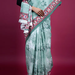 Green Floral Printed Pure Cotton Saree for Women