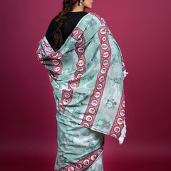 Green Floral Printed Pure Cotton Saree for Women