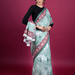 Green Floral Printed Pure Cotton Saree for Women