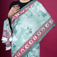 Green Floral Printed Pure Cotton Saree for Women