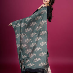 Black Floral Printed Pure Cotton Half And Half Saree Women