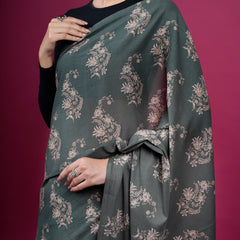 Black Floral Printed Pure Cotton Half And Half Saree Women
