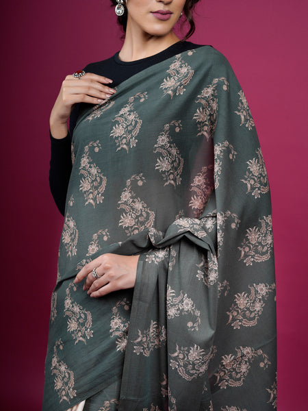 Black Floral Printed Pure Cotton Half And Half Saree Women